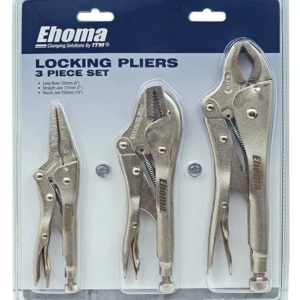 EHOMA 3 PIECE LOCKING PLIER SET, ROUND JAW 250MM, STRAIGHT JAW 175MM & LONG NOSE 150MM