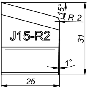 ITM J-BEVELLING TOOL BIT, J15/R2, 20 DEG X 31MM HIGH, 8MM RADIUS TO SUIT PRO5PB BEVELLER