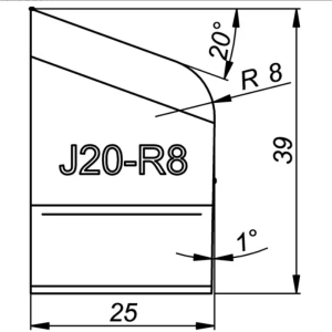 ITM J-BEVELLING TOOL BIT, J20/R8, 20 DEG X 39MM HIGH, 8MM RADIUS TO SUIT PRO5PB BEVELLER