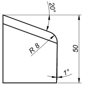 ITM J-BEVELLING TOOL BIT, J20/50/R8, 20 DEG X 50MM HIGH, 8MM RADIUS T/S PRO10PB